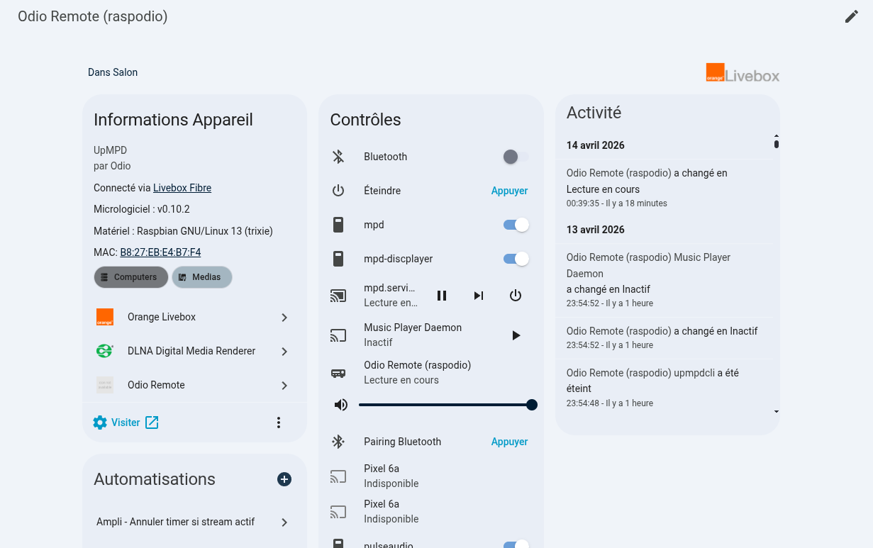 Home Assistant — odio-ha integration
